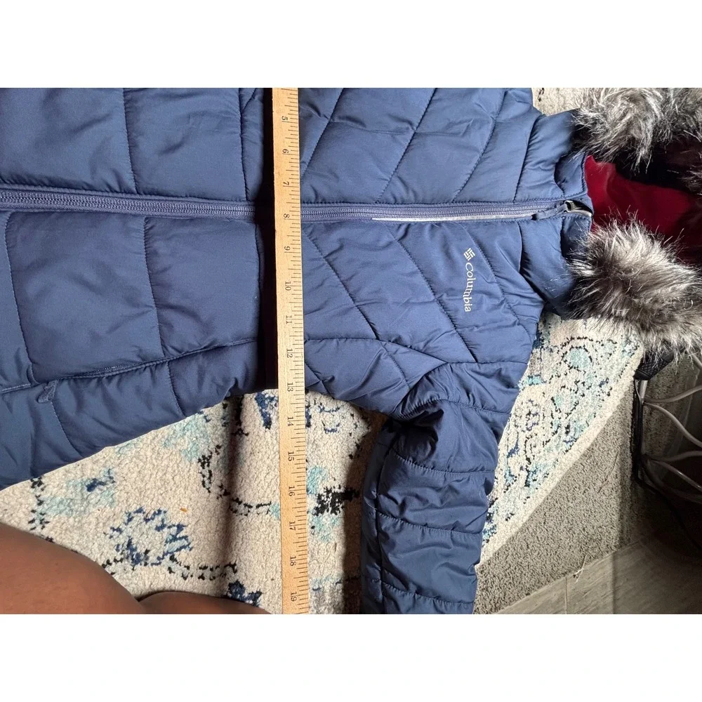 Columbia Girls Winter Coat Navy Pink‎ Faux Fur Hood Quilted Puffer Jacket WG5007